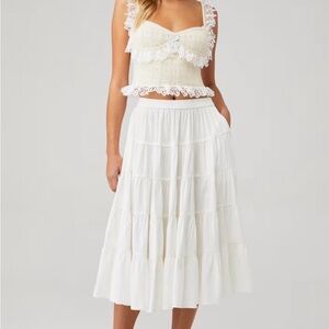 Free People Cream Tiered Midi Skirt